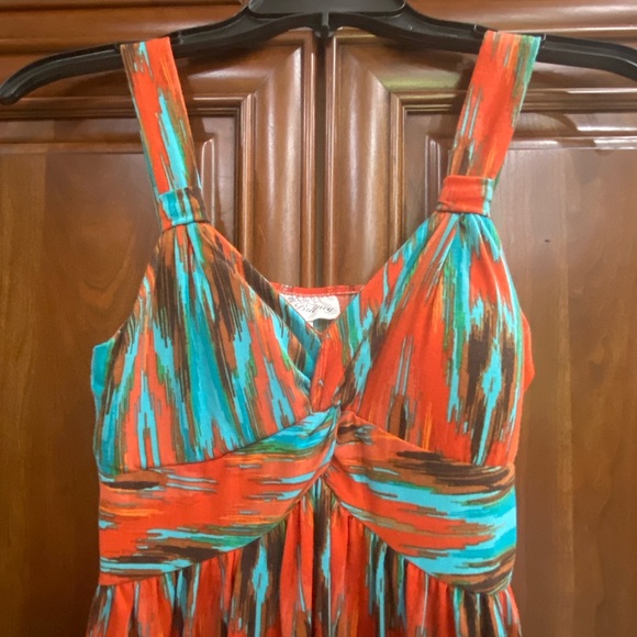 Ladies Small Maxi Long Dress Orange Blue Brown Knit Sleeveless Allison Brittney - Picture 2 of 8